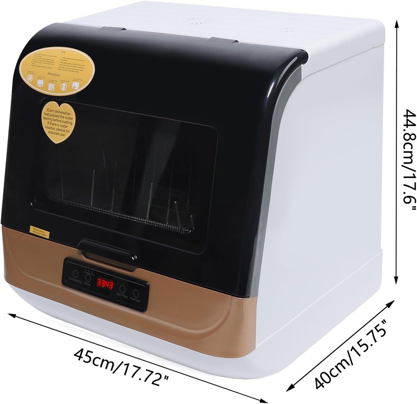 Compact Portable Dishwasher Countertop with Filter and Hybrid Drying Function, 360° Streak-Free Deep Cleaning, 3 Washing Programs, Mini Dishwasher for Apartments& RVs