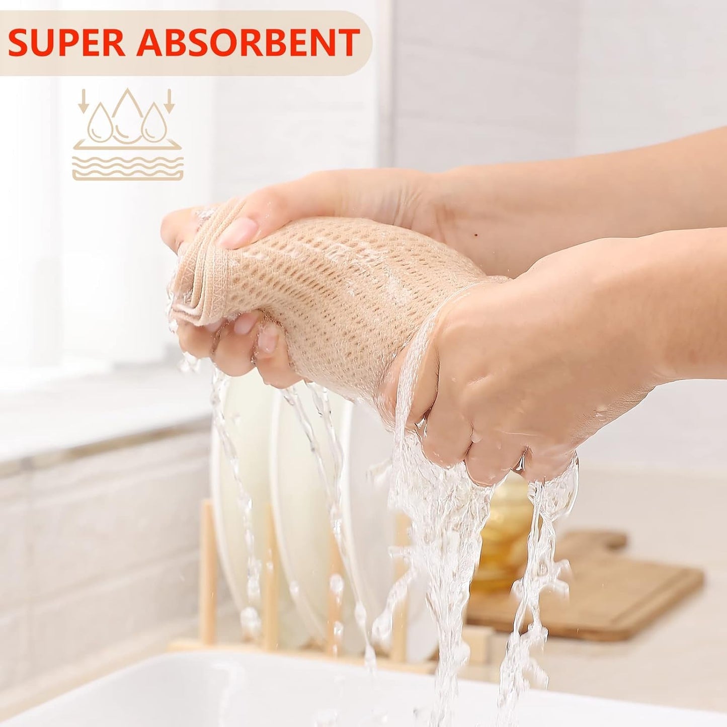 Kitinjoy 100% Cotton Waffle Weave Kitchen Towels, 6-Pack Super Soft and Absorbent Dish Towels for Drying Dishes, Kitchen Hand Towels, 13 in x 28 in, Beige