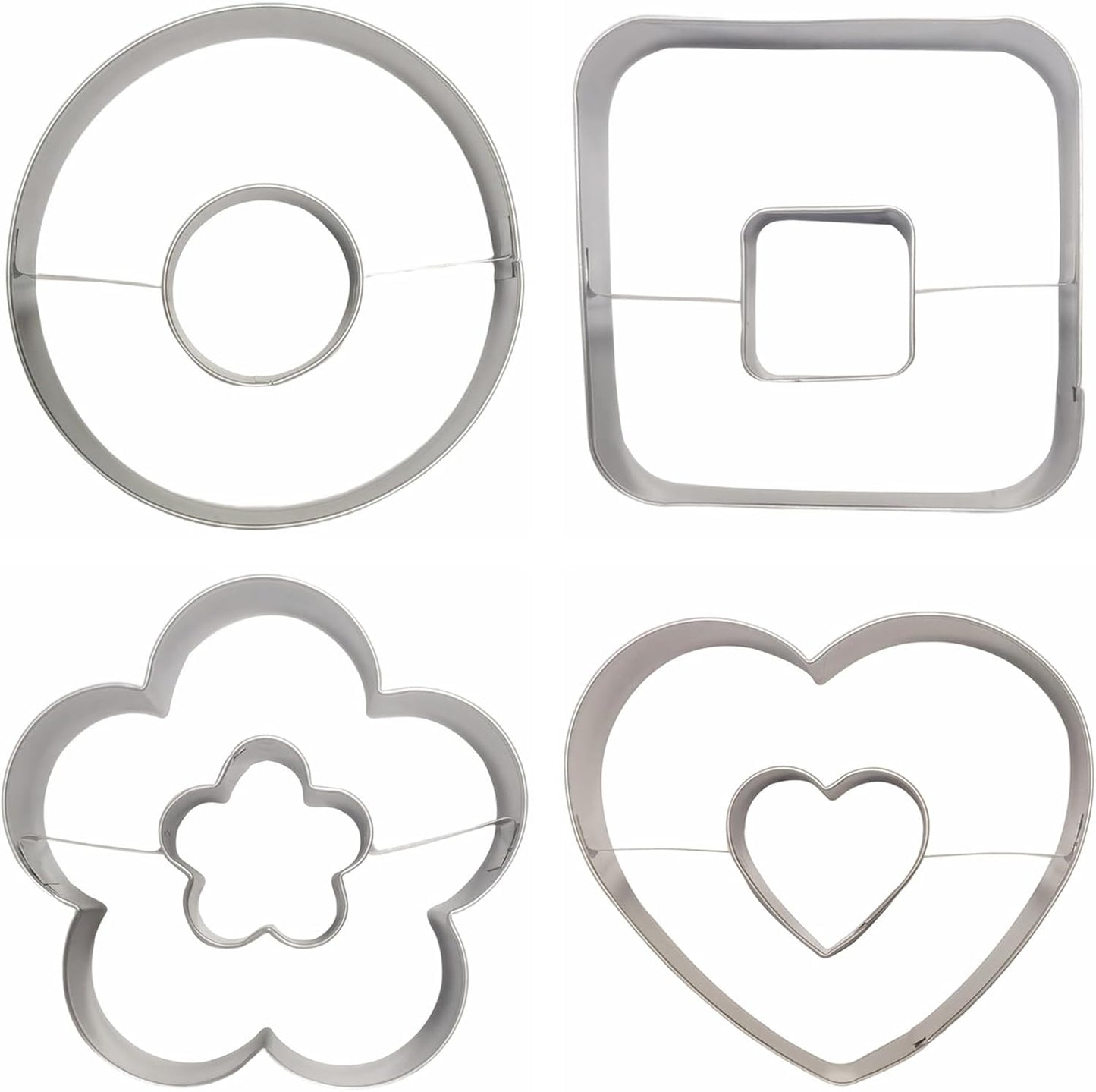 Large Size Donut Design Cookie Cutters Set of 4 pcs, Stainless Steel 4 Shapes Cream-filled Doughnut Fondant Cutter Molds Baking DIY (Round + Square + Heart + Flower)