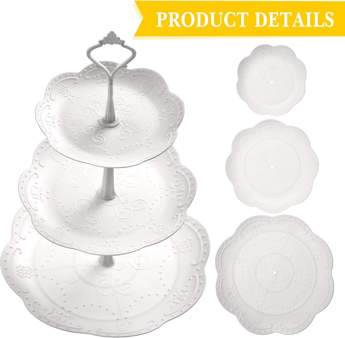 Sawysine 6 Pack 3 Tiers Dessert Stand Plastic Cupcake Stand Serving Trays Cupcake Display Stand Cookie Tray for Party and Platter for Home(White)