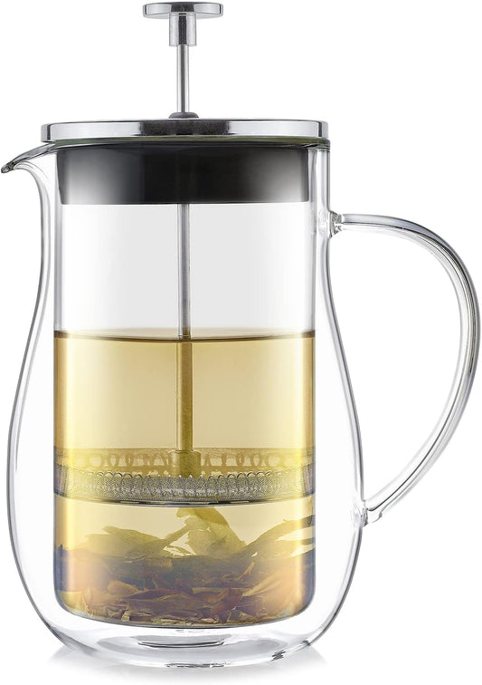 Teabloom Stay-Hot Glass French Press – Insulated 27-Ounce (800 mL) Loose Tea Steeper and Coffee Maker – Connoisseur's Choice