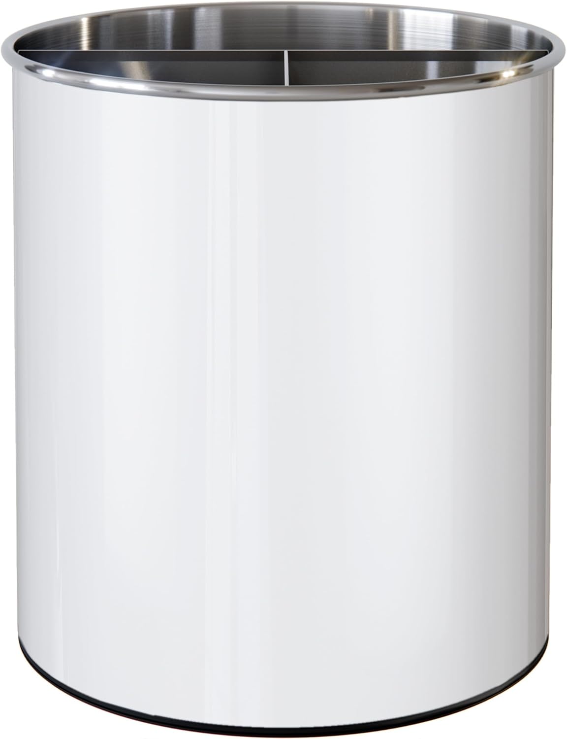 Rotating Extra Large Stainless Steel Utensil Holder Caddy with Sturdy No-Tip Weighted Base, Removable Divider, and Gripped Insert Bottom - Dishwasher Safe Metal Cooking Utensil Holder (White)