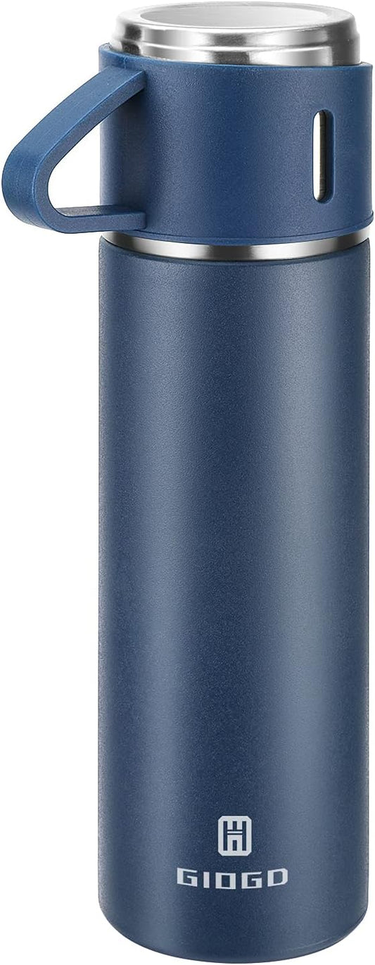 Stainless Steel Thermo 500ml/16.9oz Vacuum Insulated Bottle with Cup for Coffee Hot drink and Cold drink water flask.(Blue,Single)