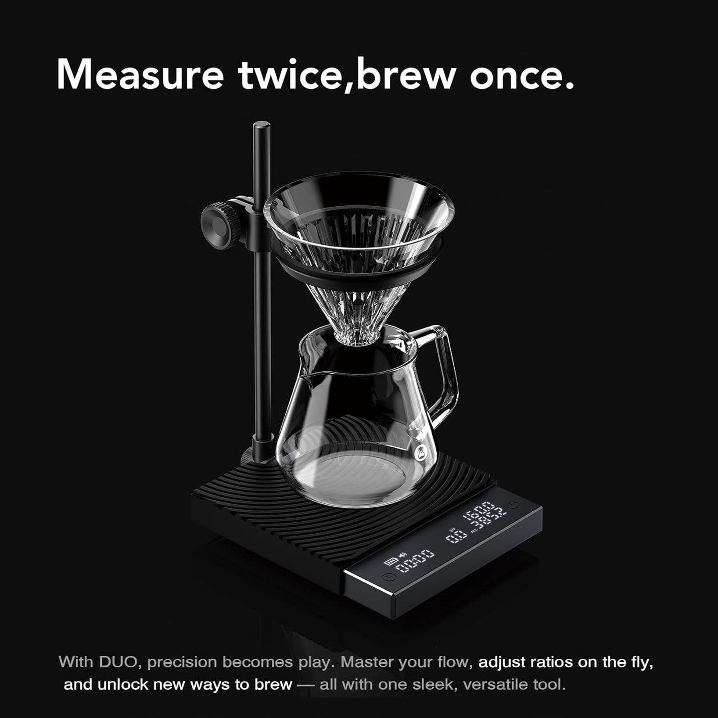 TIMEMORE Coffee Scale Black Mirror Duo (New) with Adjustable Dripper Mount/High-Precision Load Cell/Dual-Readout Display/Real-Time Flow Rate，Espresso Digital Coffee Scale for Pour Over Drip Coffee.