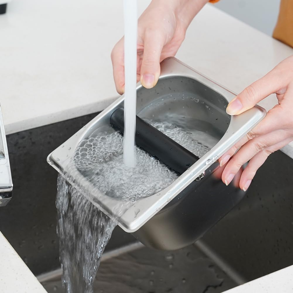 watchget Espresso Coffee Knock Box Durable Stainless Steel Dump Bin for Coffee Pucks Container with Removable Non-Slip Base Coffee Grounds Container for Home/Cafe, Small