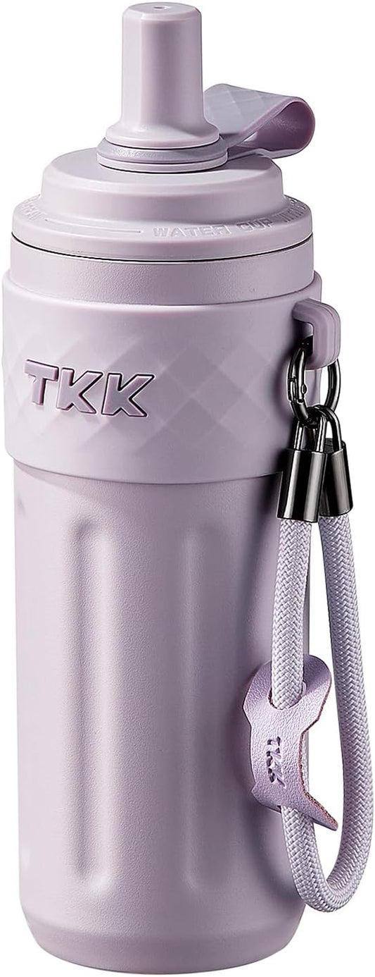 TKK 17 OZ Travel Tumbler Ceramic Lining with Straw Lid, Stainless Steel Vacuum Insulated Double Wall Coffee Tumbler, Leak Proof Iced Water Bottle with Carry Strap for Hot & Cold Drinks, Purple