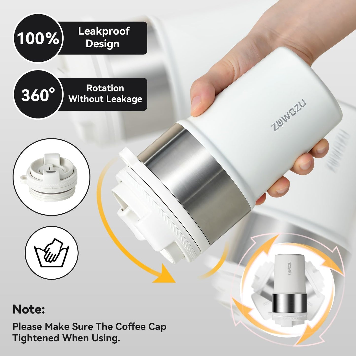 Insulated Travel Coffee Tumbler Mug - Ceramic Inner Wall Reusable Iced Coffee Cups Bottle with Lids, Stainless Steel Insulated Cold Brew Water Tumbler with Straw, BPA Free 16 Oz Water Bottle