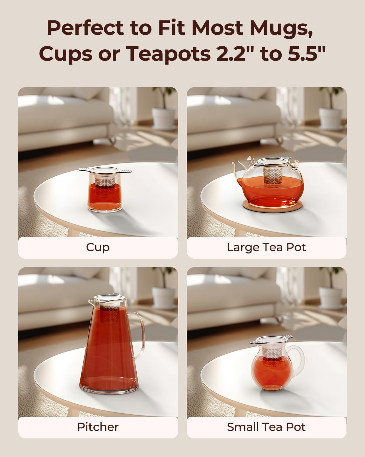 Reinmoson Extra Fine Mesh Tea Strainers & Filters for Loose Tea Single Cup, 304 Stainless Steel and Food Grade Silicone Loose Leaf Tea Steeper for Black Tea, Coffee, Rooibos, etc