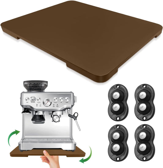 Appliance Slider 360° Rolling Tray for Coffee Maker- Bamboo Coffee Pot Slider Tray for Countertop Rotation Sliding Tray with Wheels, Appliances Mat Easily from Under the Cabinet, Brown (15.7"×13")