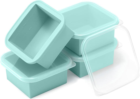 2-Cup Silicone Freezer Trays with Lids – Perfect for Meal Prep, Portion Control, and Easy Freezing-Meal Prep Container Molds for Soup,Leftovers (Bondi Mint, 4 Pack)