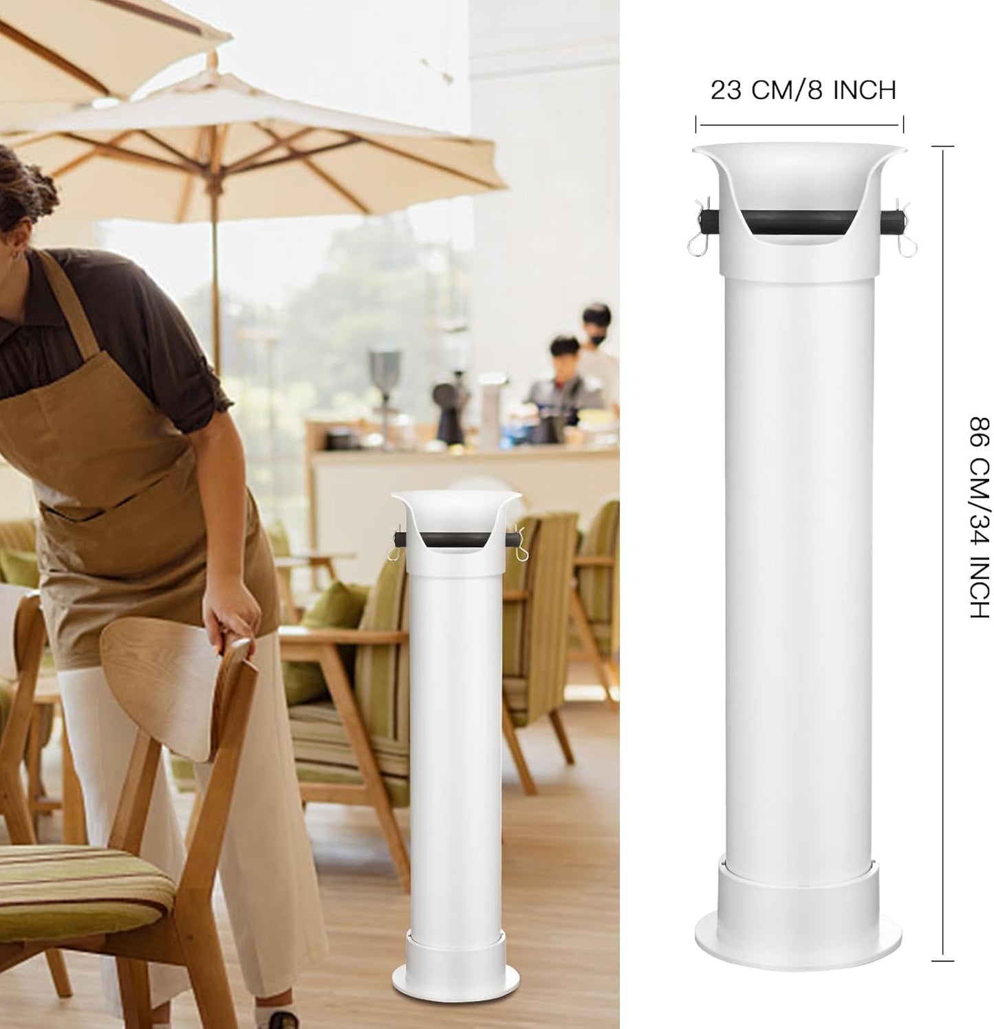 CURTA Espresso Coffee Knock Box with Garbage Bags(30Pcs), Commercial Knock Box for Coffee Grounds, Coffee Shop Kitchen Bar, White, Extra Large Collection Dump Bin