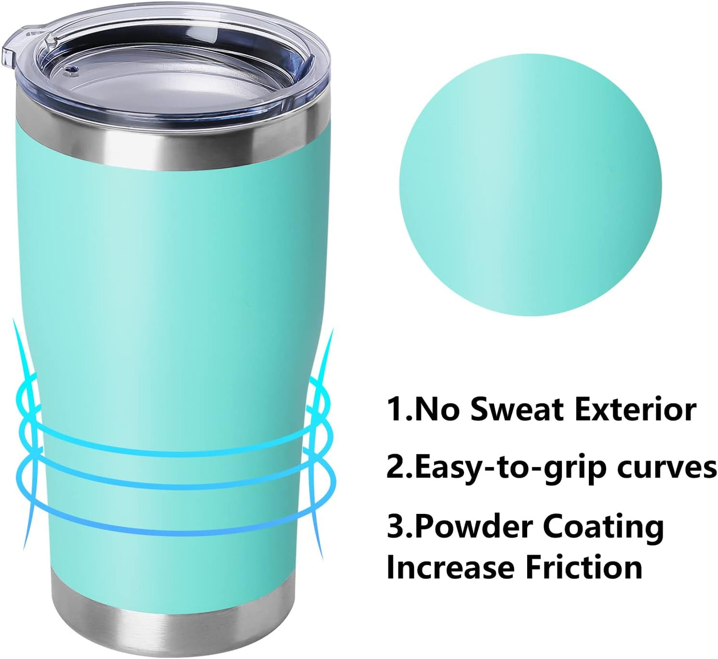 DOMICARE 20oz Tumbler with Lid Stainless Steel Tumblers Bulk, Double Wall Vacuum Insulated Coffee Travel Mug Powder Coated Tumbler, 8 Pack Light Blue