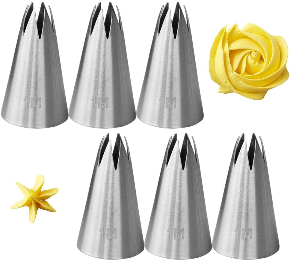 1M Open Star Piping Tip,1M Icing tip for Cake Decorating,6 Pcs Large 1M Tip,Stainless Steel
