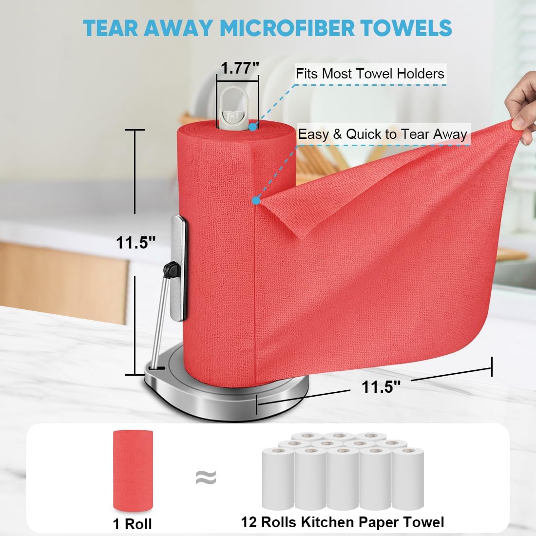 AIDEA Microfiber Cleaning Cloth Roll, 75PK Red, Reusable Paper Towels Tear Away Cloth, Microfiber Towels Washable Shop Rags, Lint Free Cleaning Rags for House, Kitchen, Window, 11.5"×11.5"