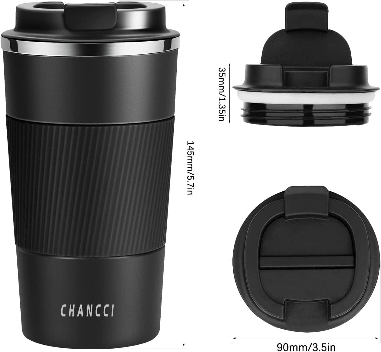 12oz Travel Coffee Mug Spill Proof, Insulated Coffee Mug with Lid, Leakproof Coffee Tumbler,Stainless Steel Vacuum Coffee Cup for Hot/Cold Drinks, Reusable Thermal Coffee Cup -380ml,Black
