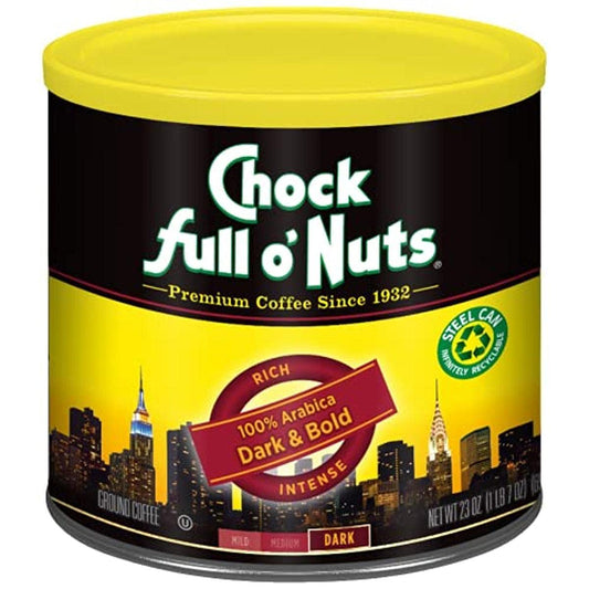 Chock full o’Nuts Dark & Bold Ground Coffee – Premium Beans in Recyclable Steel Can – Rich Flavor & Aroma, Dark Roast – Perfect for Drip, Pour-Over, Percolator – 23 Oz Can