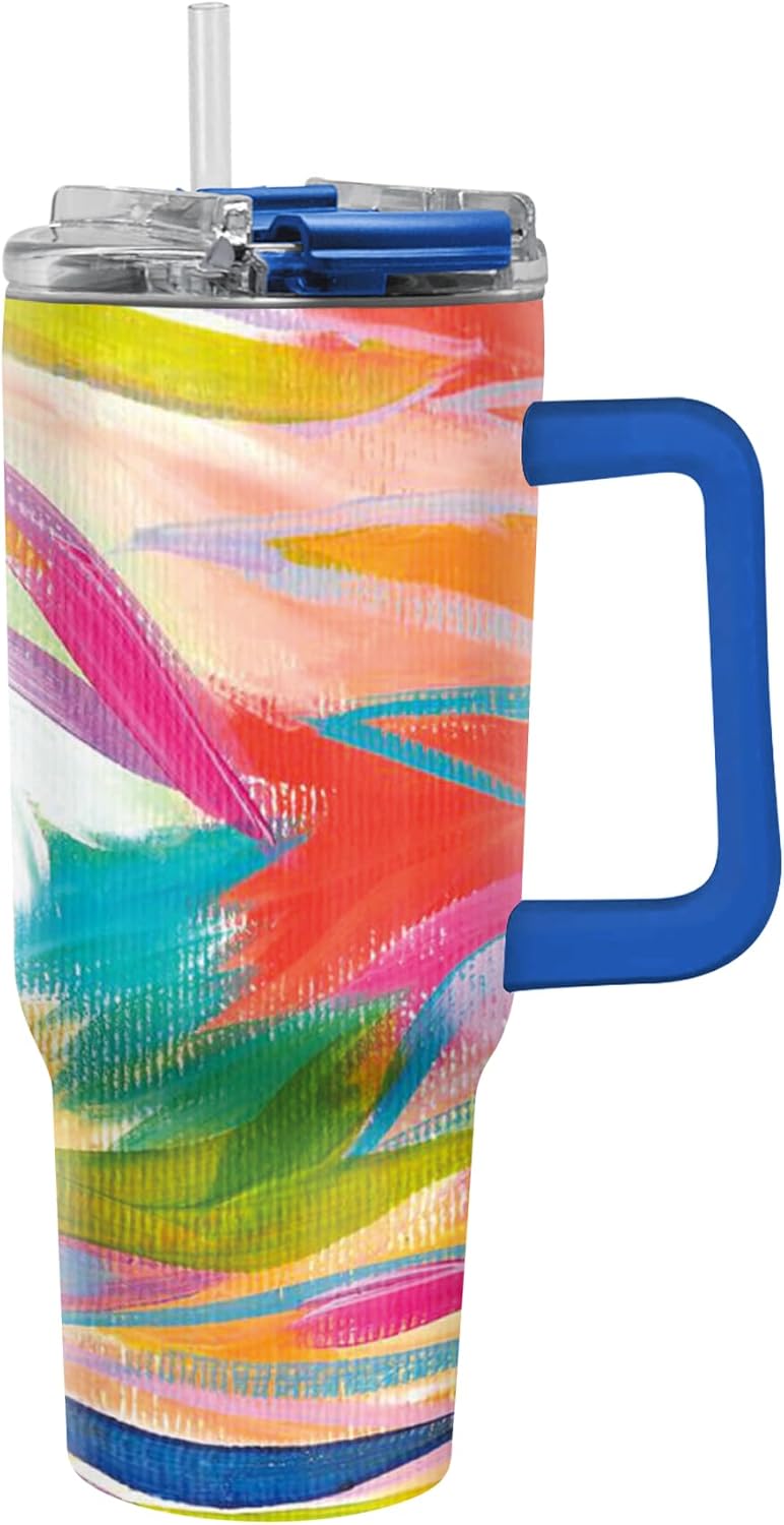 RainCaper 18/8 Stainless Steel Insulated Water Tumbler with Straw | 30oz, BPA-Free, Double Wall for Hot & Cold | Travel-Friendly, Cup Holder Ready (EttaVee Loose Palms)