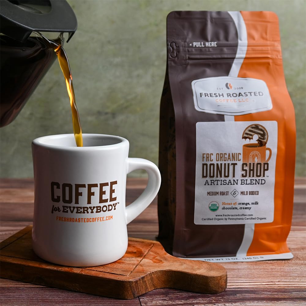 Fresh Roasted Coffee, Organic Donut Shop | USDA Organic, Kosher | Medium Roast 12 oz Ground
