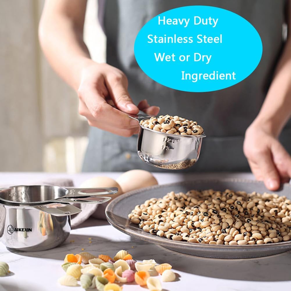 20-Piece Measuring Cups and Spoons Set, Nesting Stainless Steel Measuring Cups Spoons with Plastic Measuring Cup for Dry and Liquid Ingredients, Kitchen Cooking & Baking Gadgets