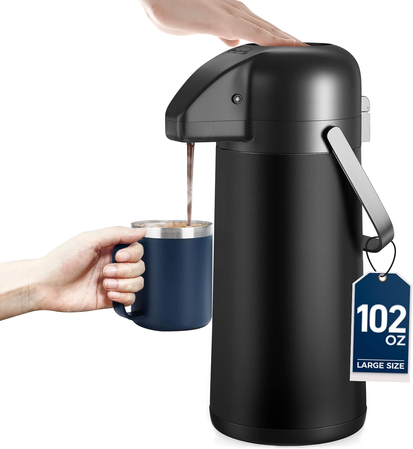 Coffee Carafe for Keeping Hot - 102OZ / 3L Airpot Coffee Dispenser with Pump - Large Coffee Thermos for Hot Drinks Tea Liquid - Insulated Stainless Steel Hot Water Beverage Dispenser for Parties,Black