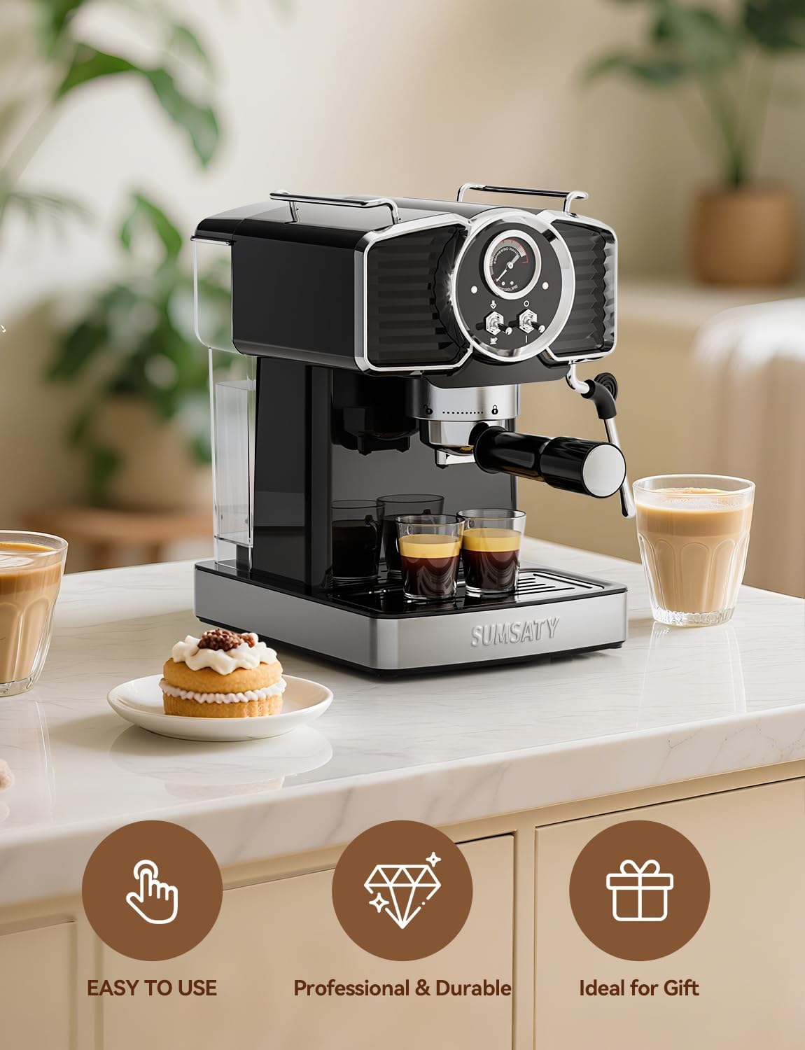 Espresso Machine 20 Bar, Professional Espresso Maker with Milk Frother Steamer Wand, Espresso Coffee Machine Black, Cappuccino & Latte Machine for Home, Retro, 1.8L Removable Water Tank