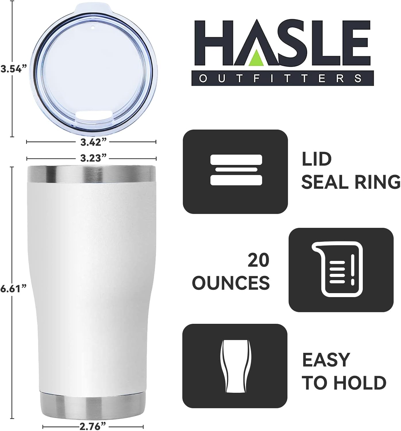 HASLE OUTFITTERS 20 oz Tumbler Bulk, Stainless Steel Tumblers with Lid, Vacuum Insulated Tumbler, Double Wall Powder Coated Cup, coffee mugs, White, 1 Pack