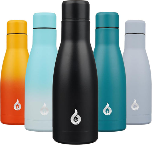 BJPKPK Insulated Water Bottle 12oz Small Stainless Steel Water Bottles Reusable Metal Thermos Keep Cold and Hot,Midnight Black