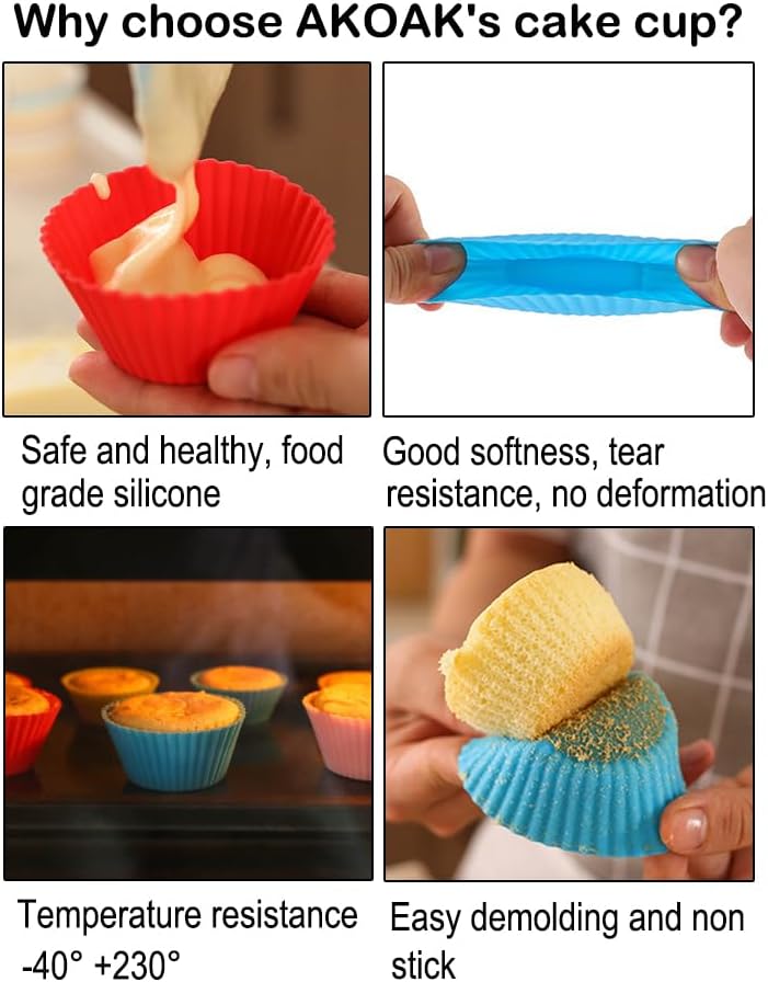 AKOAK Reusable Silicone Non-stick Baking Cups, Cake Molds, Kitchen Baking Cooking Accessories, DIY Cake Making Tools - Pack of 10 (Green)