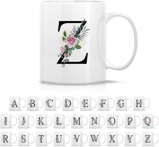 Retreez Initial A-Z Floral Botanical Bouquet Alphabet Monogrammed Monogram Mug 11 Oz Ceramic Tea Coffee Mugs - Appreciation Thank You Wedding Birthday Gifts for her friend coworker sister - Z Initial
