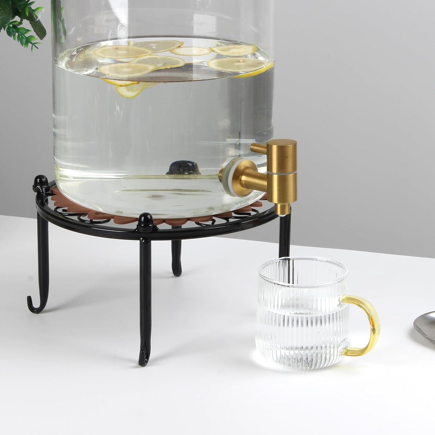 Heavy-duty Metal Beverage Drink Dispensers Stand, Drinking Crock Cold Water Glass Container Holder, Countertop Rack Base for Juice Lemonade Dispenser Mason Jar, Max Diameter 8", Black