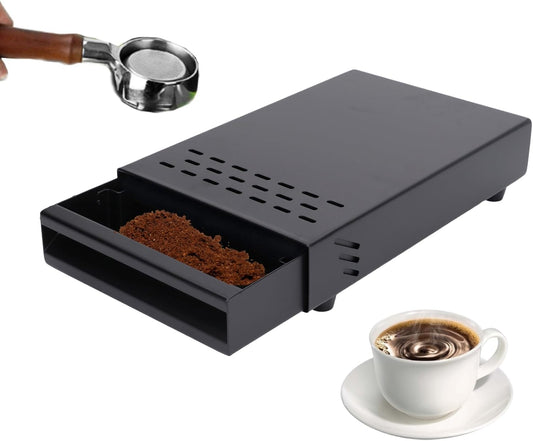Coffee Knock Box Drawer, Espresso Knock Box Drawer Stainless Steel Coffee Knock Box for Espresso Coffee Grounds Coffee Puck Box with Removable Rubber Strike Wood Pole and Non Slip Base