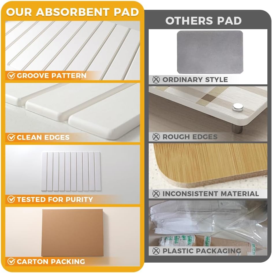 Stone Drying Mat for Kitchen Counter, 24"×16" Collapsible Diatomaceous Earth Dish Drying Mats, Fast Absorbent, Large Quick-drying Draining Mat for Dishes Cookware Cups Bathroom Any Countertop