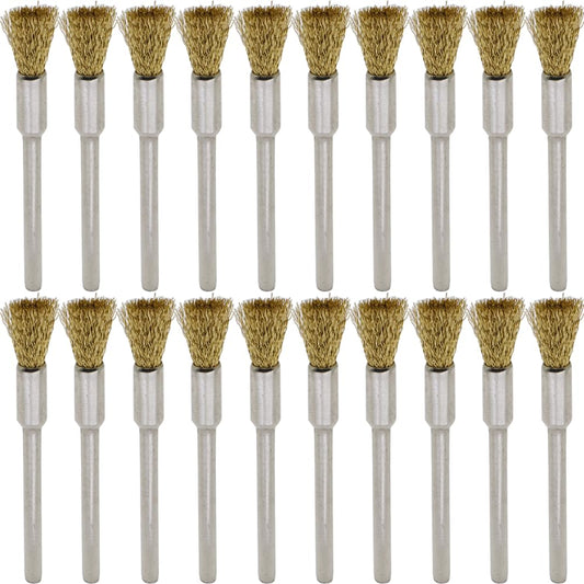 20PCS Brass Wire Brushes - Metal Rust Removal, Cleaning, and Polishing - 5mm Diameter, 1/8″ (3mm) Shaft - Removes Burrs, Dust, and Oxide Layer - Handles Rough Surfaces - Rotary Tool Accessories