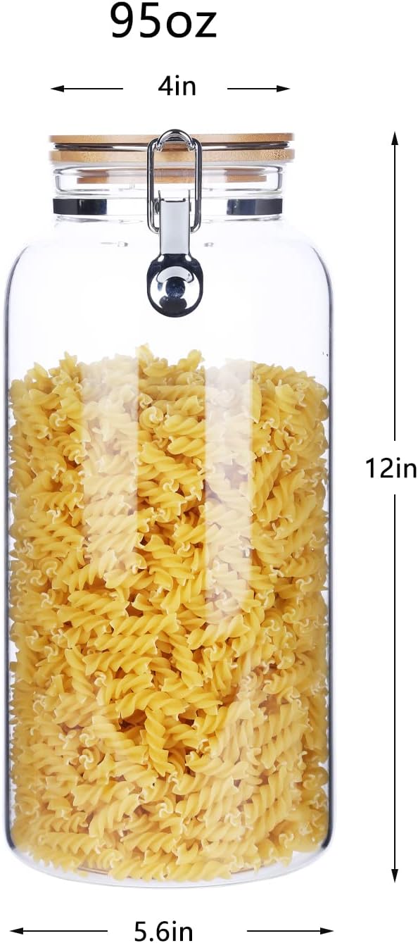 KKC HOME ACCENTS Glass 2 lb Whole Bean Coffee Glass Container with Airtight Hinged Bamboo Lids,32 Ounce Coffee Beans Glass Canisters,Large Sealed Glass Storage Jars for Flour,Sugar,Nut,Pasta,Cereal