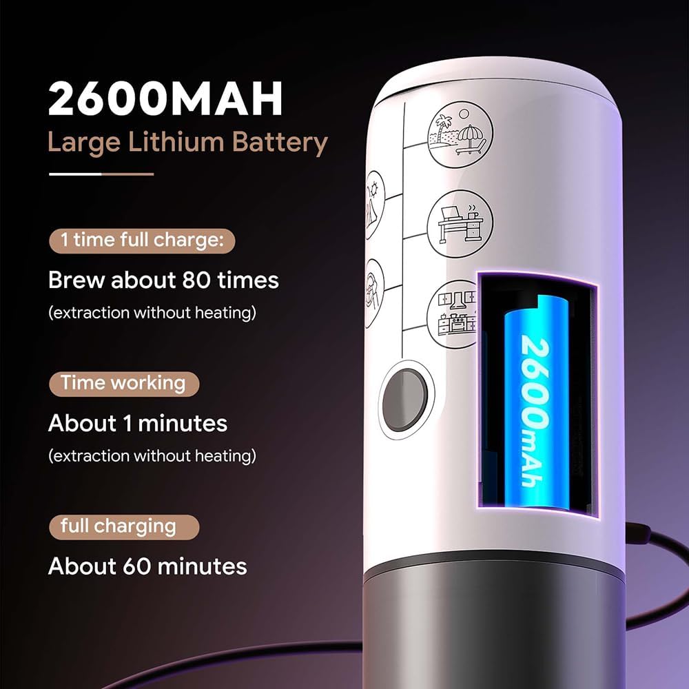 BENFUCHEN 3-in-1 Portable Espresso Machine With NO Heating Function, Type-C Charging Electric Espresso Maker, 17 Bar Mini Coffee Maker For N ESPRESSO/DolceGustoPods & Ground Coffee On the Go, White