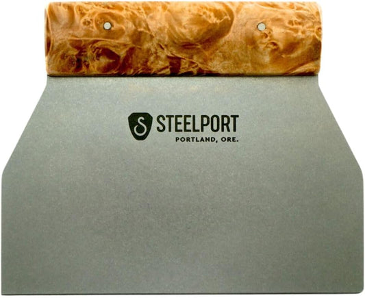 STEELPORT Bench Scraper | USA Made Premium Stainless Steel Dough Cutter & Shaper | Ideal as Bread, Pizza, Pastry Cutter | 18 Gauge Steel Blade, Tapered Oregon Maple Burl Handle | Home & Commercial Use