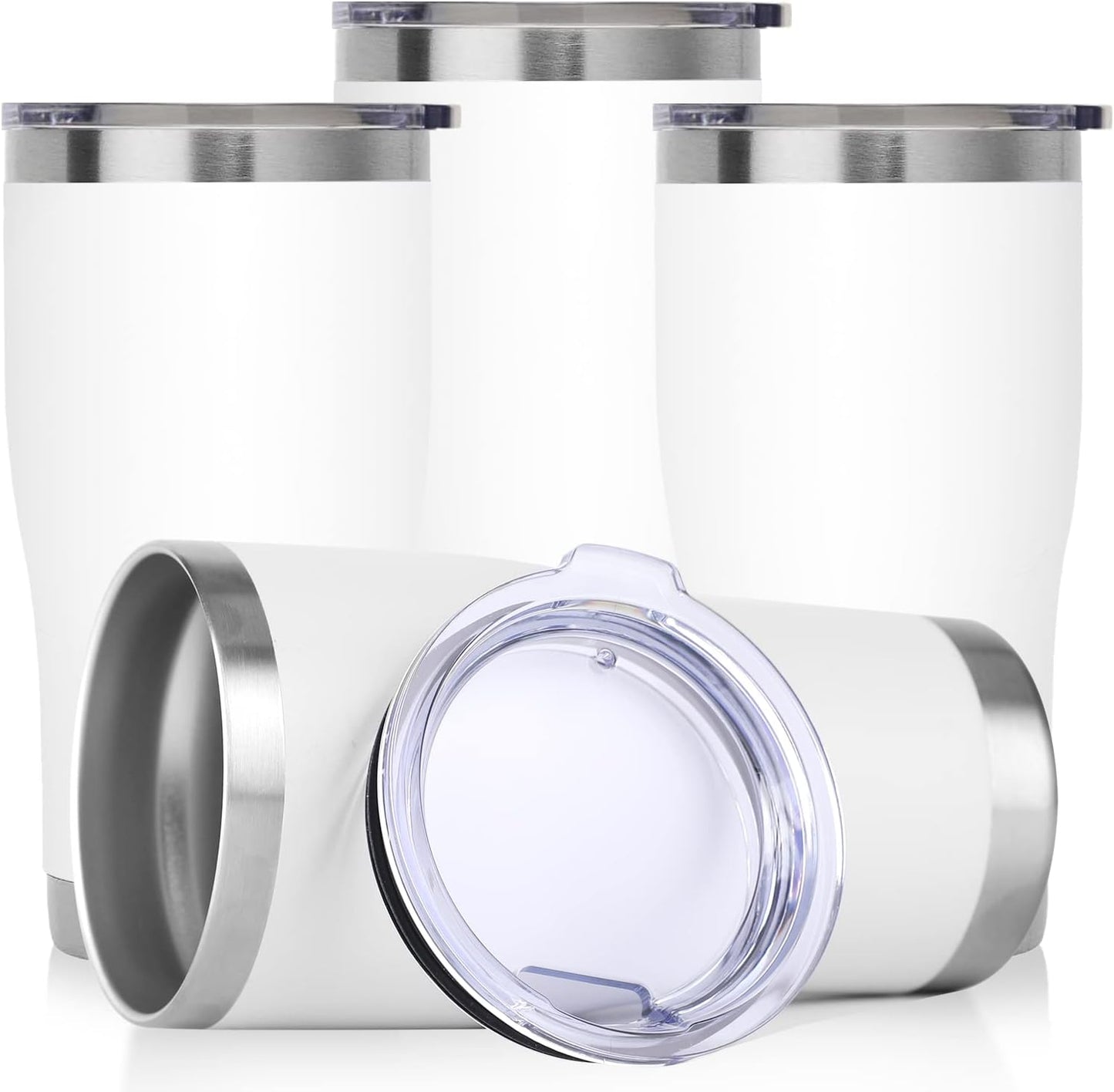 DOMICARE 20oz Tumbler with Lid Stainless Steel Tumblers Bulk, Double Wall Vacuum Insulated Coffee Travel Mug Powder Coated Tumbler, 4 Pack White