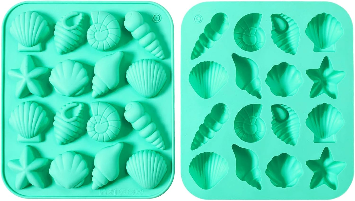 2-Pack Horse Green Seashell Silicone Molds for Chocolate Candy Baking Decorations