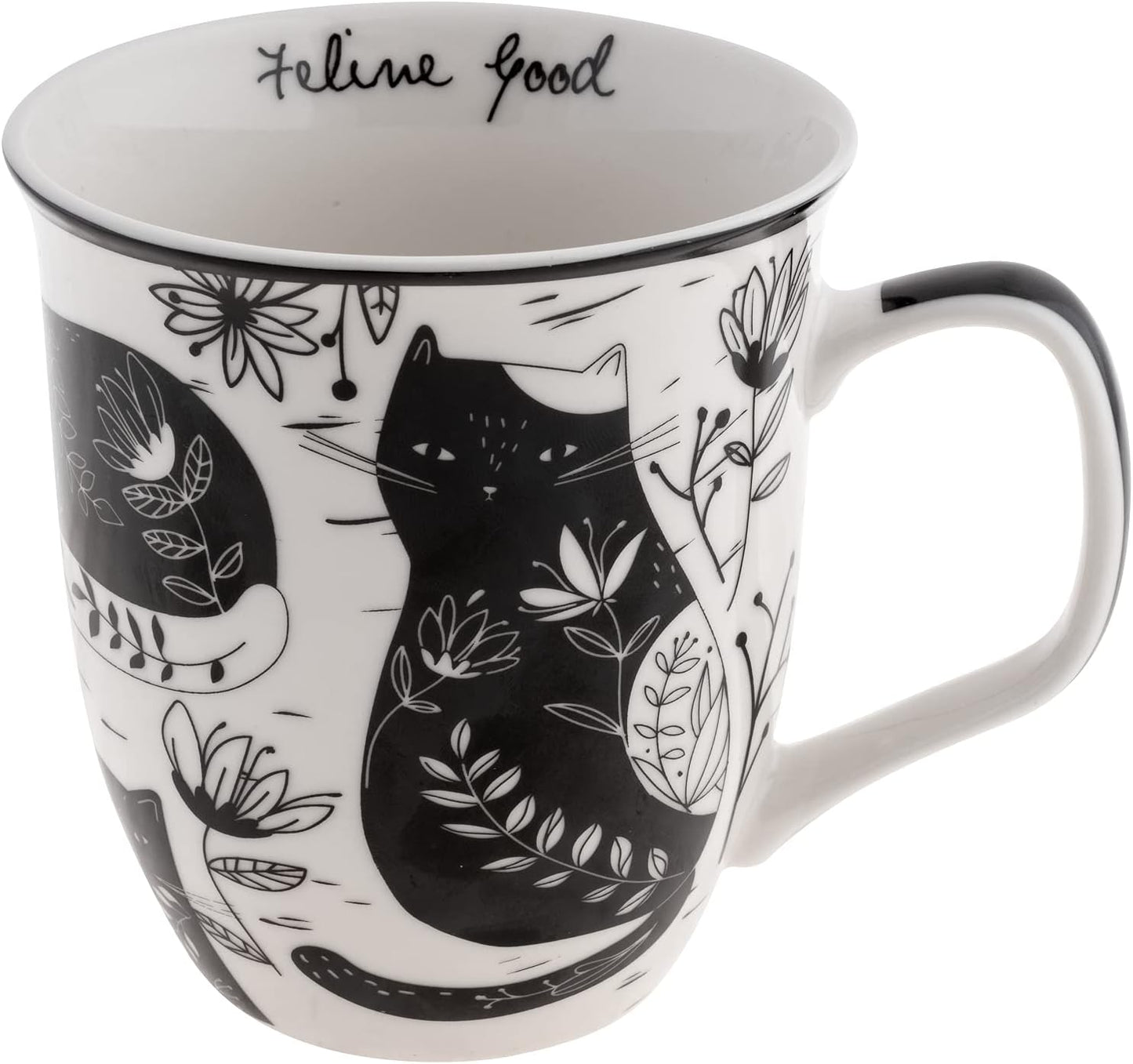 Karma Gifts 16 oz Black and White Boho Mug Cat - Cute Coffee and Tea Mug - Ceramic Coffee Mugs for Women and Men