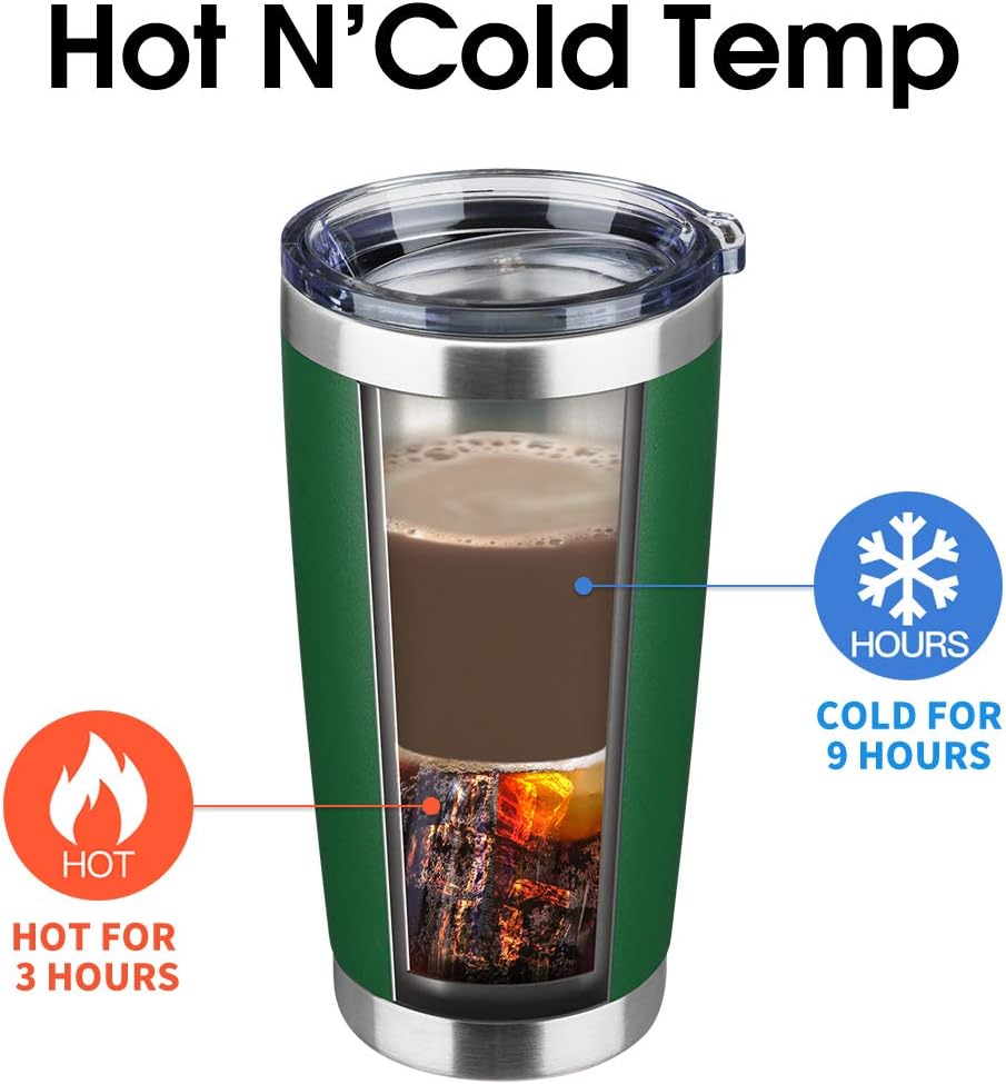 20oz Tumbler Bulk Stainless Steel Vacuum Insulated Tumblers with Lid Double Wall Travel Mug, Powder Coated Coffee Cup, Suitable for Ice Drinks and Hot Beverage (Dark green 1pack)