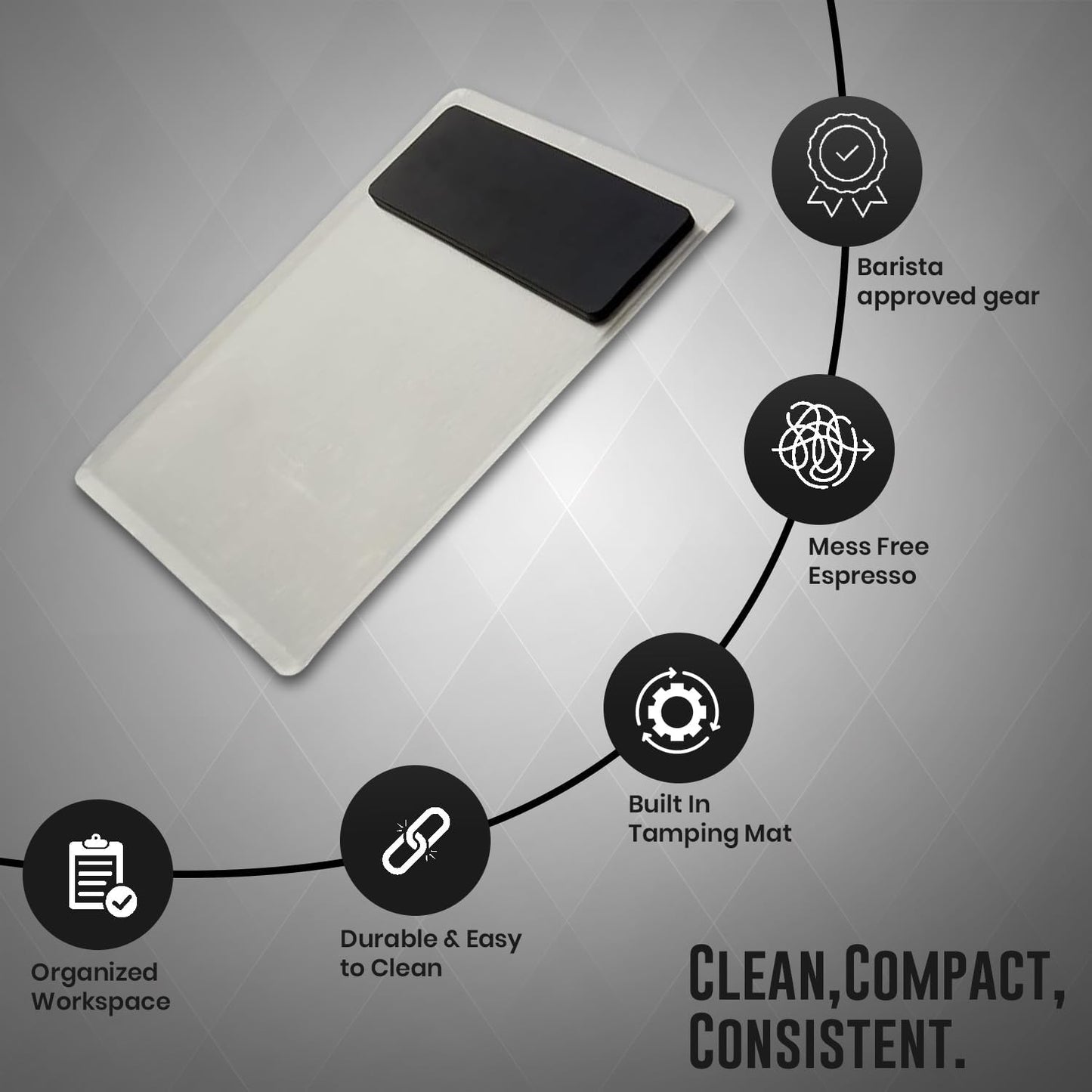 Rattleware Grinder Tray with Tamping Mat - Mess-Free Coffee Experience, Easy Clean, & Sleek Design for The Espresso Enthusiast (13" x 9.75")