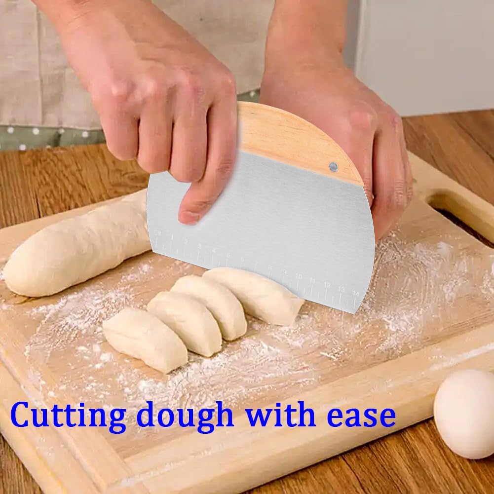 Kichwit 304 Stainless Steel Grill Scraper with Wood Handle, Pizza Dough Cutter, Multi-Purpose Scraper for Cooking, Scraper Tool Kitchen, 1 Pack