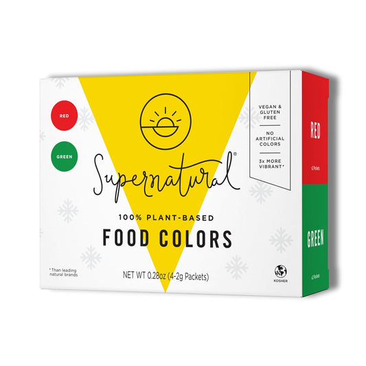 Supernatural Plant-Based Food Coloring - Red & Green Natural Food Dye Powders, Hyper-Concentrated, Vegan, No Artificial Dyes for Holiday Baking (4 Packets)