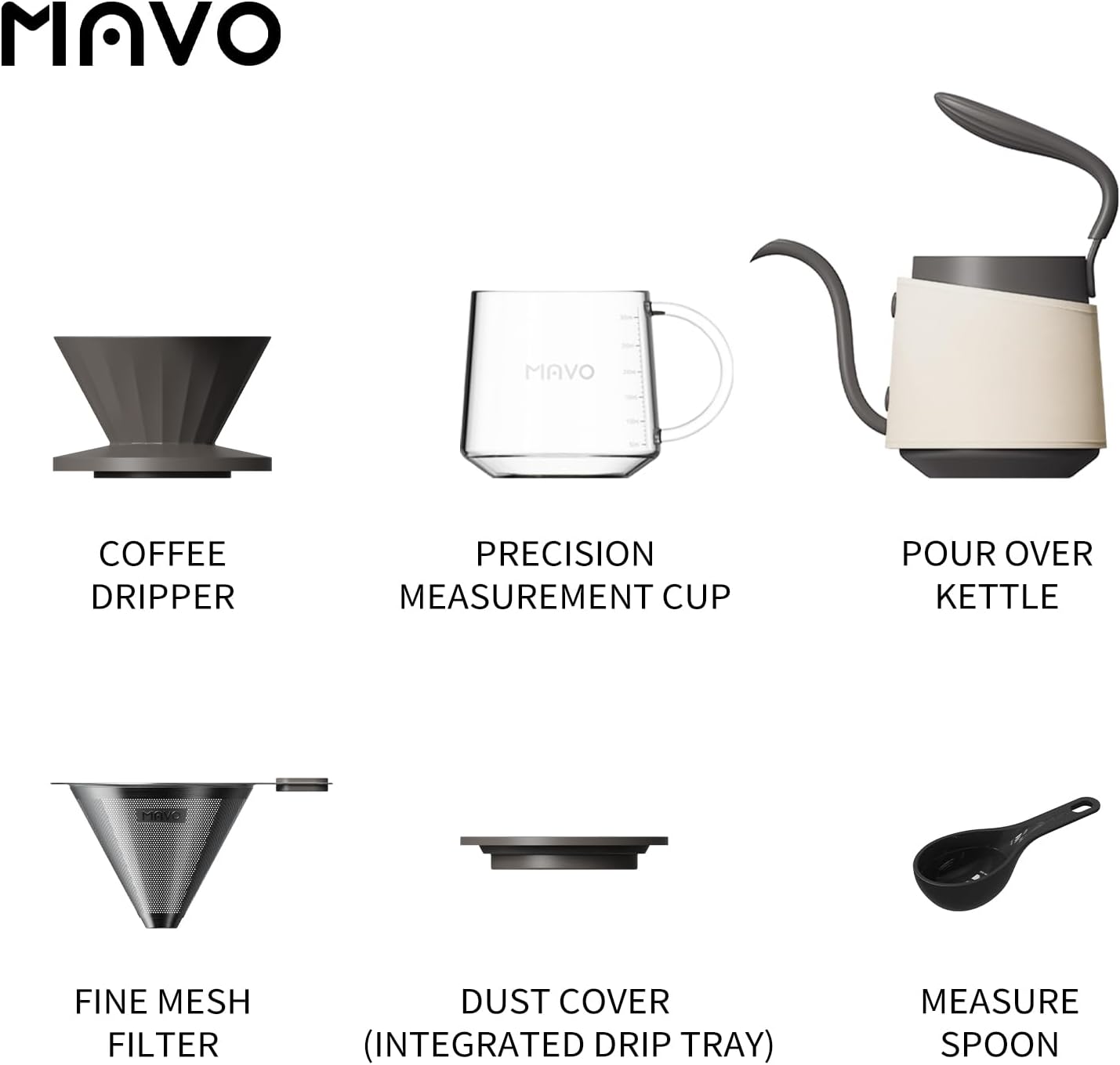 Pour Over Coffee Maker Set, Pour Over Kettle, Coffee Dripper, Glass Coffee Server with Scale, Stainless Steel Filter (Grey)