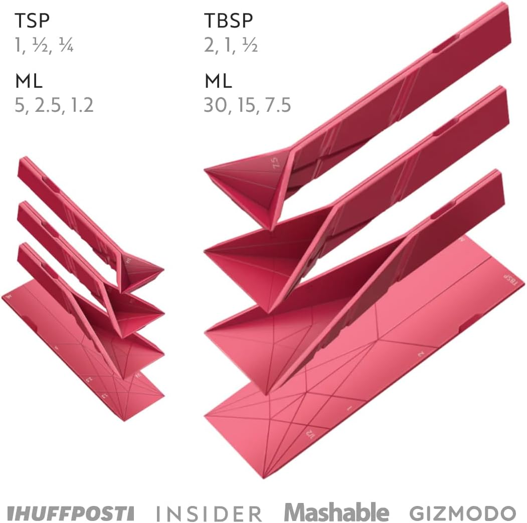 POLYGONS FLAT 3-IN-1 FOLDING MEASURING SPOONS | 2 Spoons with 6 Different Sizes (Blue)