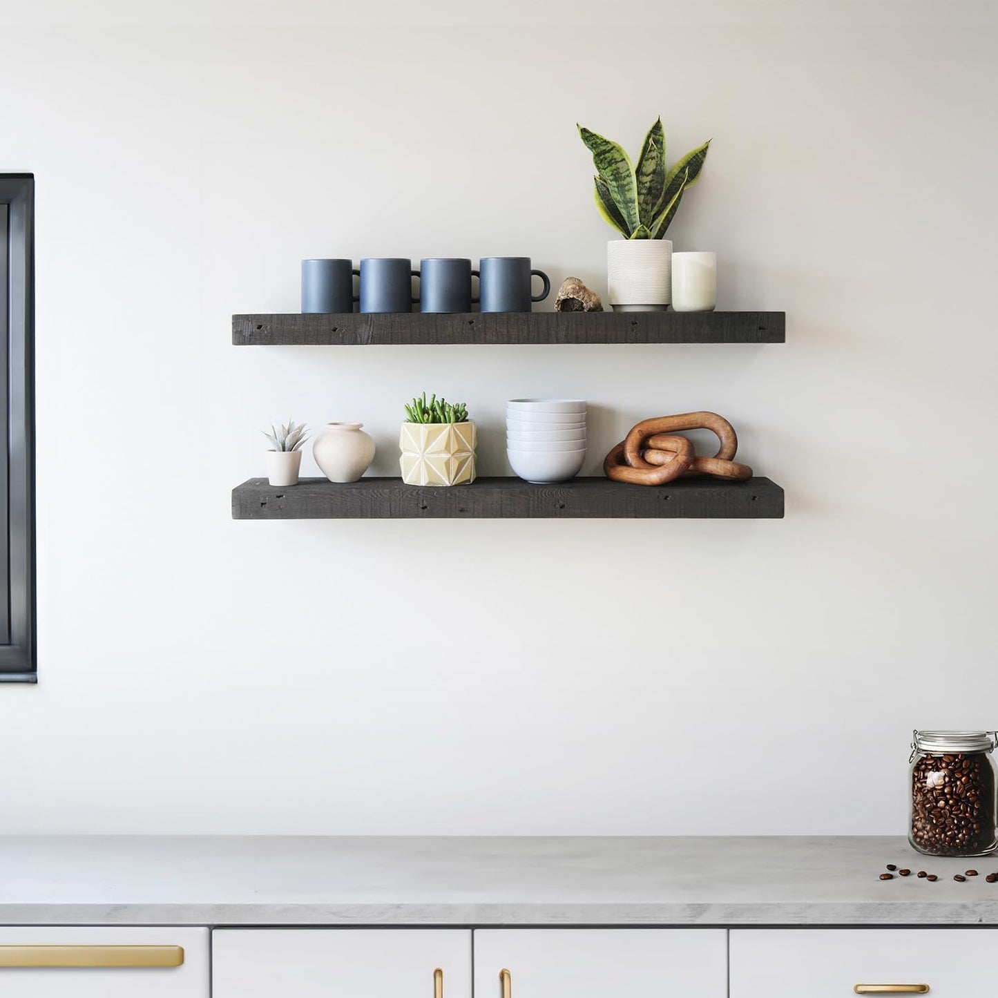 Urban Legacy Reclaimed Barnwood Planks | Floating Shelves for Wall w/Flush Mount Shelf Bracket Set Included | Set of 2 (Coffee Bean, 24"x 4.5"x 2")