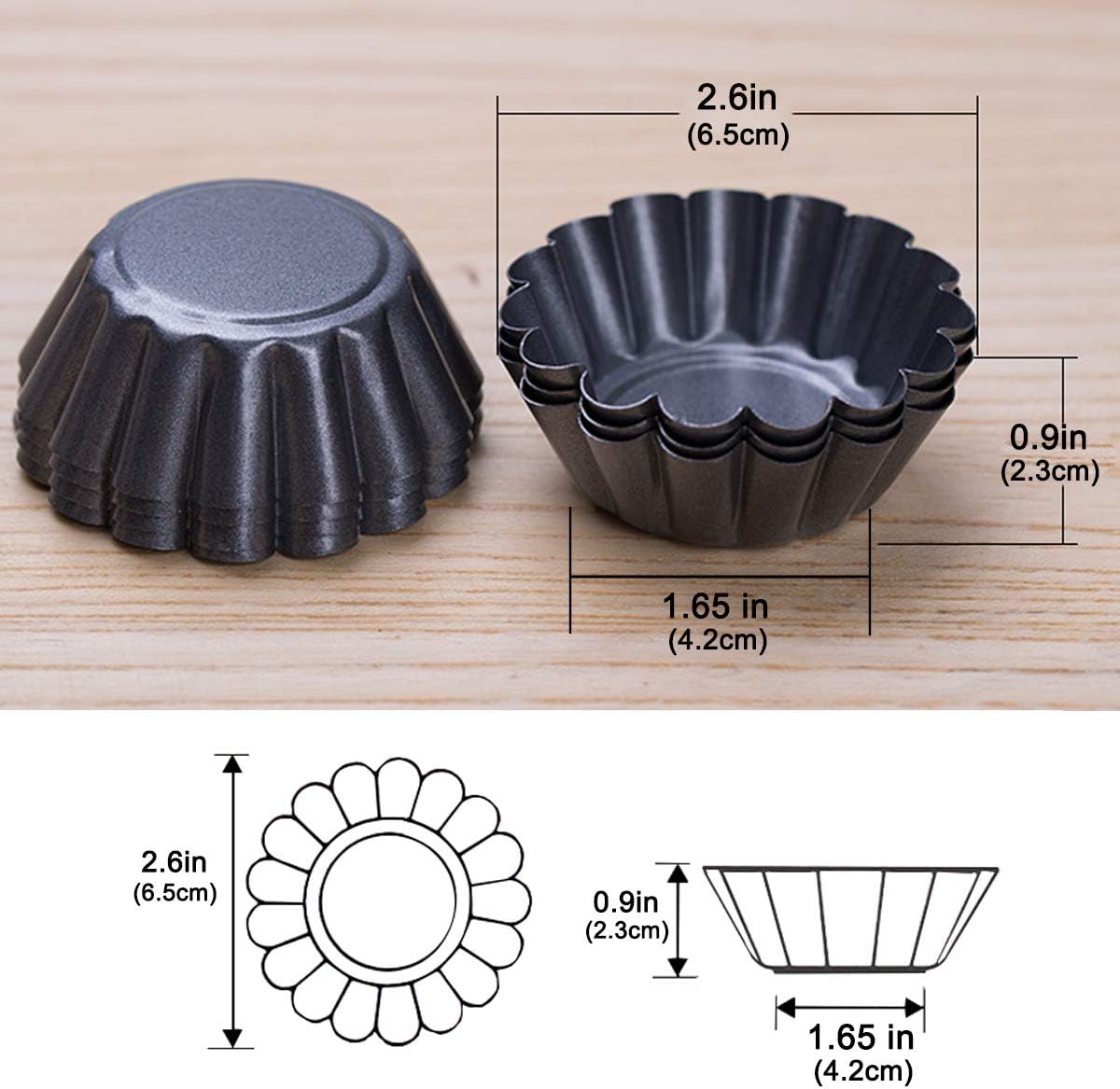 12 Packs Egg Tart Mold, Size 2.6 x 0.9inch, Cupcake Cake Muffin Mold Tin Pan Baking Tool, Carbon Steel