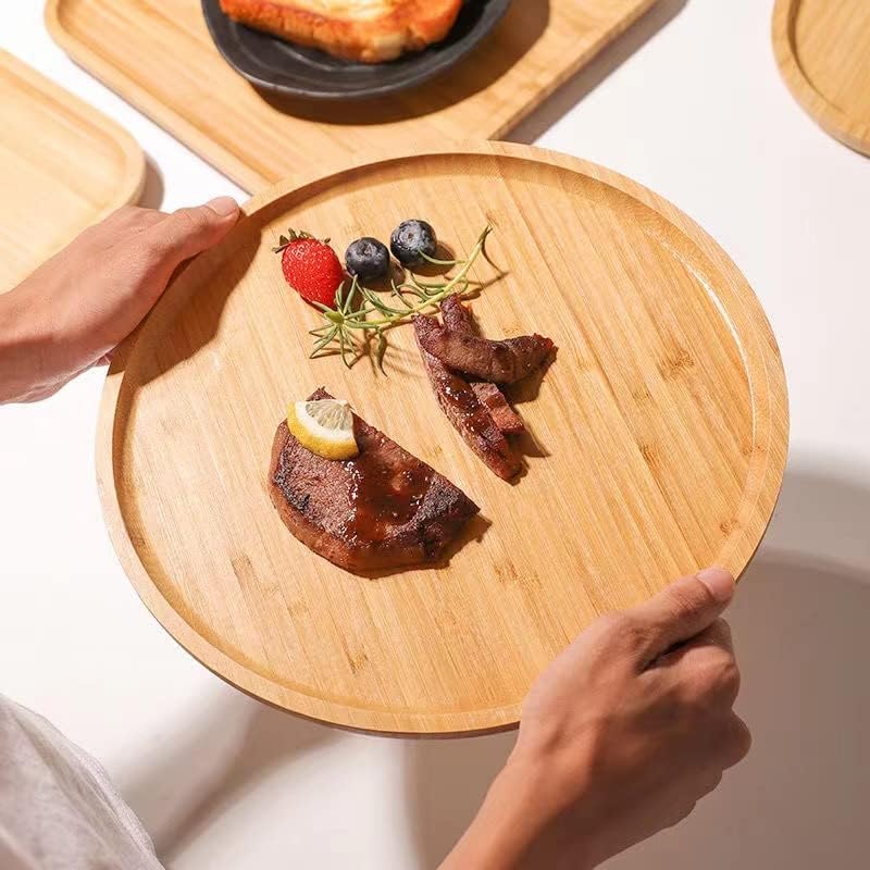Round Bamboo Tray, Wood Serving Tray, Wooden Platter, Wood Charcuterie Board, Decorative Tray for Coffee Table,13.8 inch