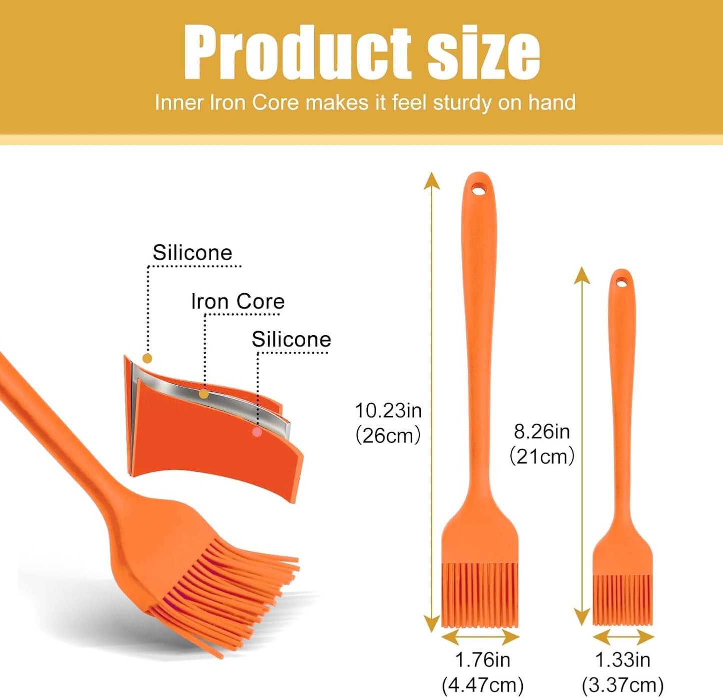 Silicone Basting Brush 2 Pcs Pastry Brush for Oil, BBQ, Grill, Sauce Baking Cooking, Dishwasher Safe (Orange)