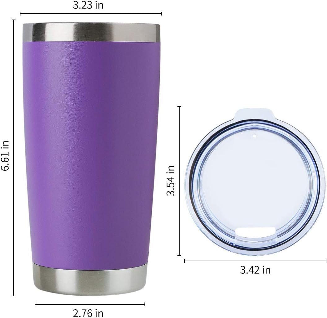 DOMICARE 20oz Stainless Steel Tumbler Bulk with Lid, Double Wall Vacuum Insulated Travel Mug, Powder Coated Coffee Cup (Powder Purple, 4)